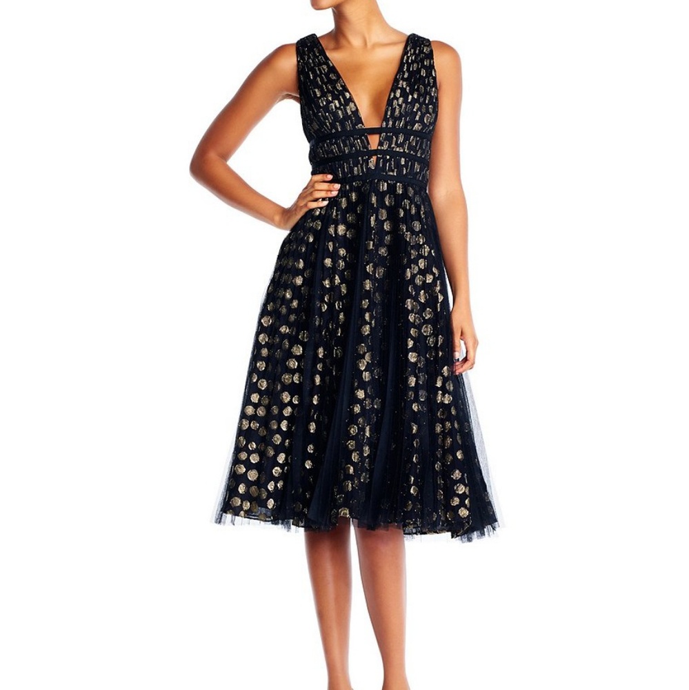 Adrianna Papell Clip Dot Dress, Black/Gold